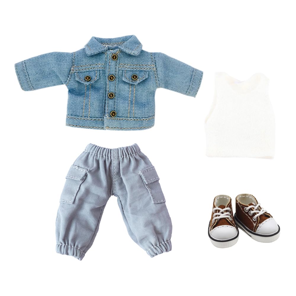 

niannyyhouse 112bjd doll clothes, jacket, pants, vest, shoes, denim suit, OB11 size, for Obitsu doll 11cm body (Светло-синий)
