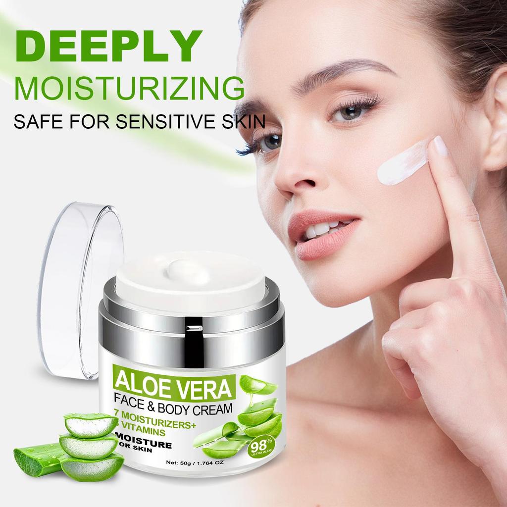 Aloe Vera ansikts- og kroppskrem - fukter huden dypt, forbedrer hudbarrieren, forfriskende og ikke-fettete for sensitiv hud