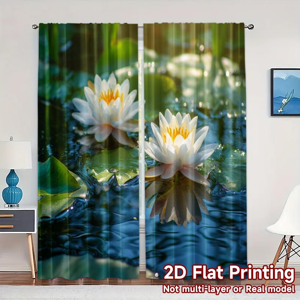 2pcs, 2D FLAT PRINTING Curtains (Without Rod) Lotus Glow Modern Modern Curtains Versatile Fabric Curtains Versatile All Ldeal 60×150cm
