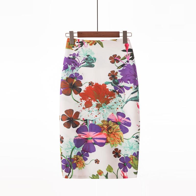Printed Elegant Temperament Skirt Ladies Fashion Floral Bag Hip Skirt Sexy Summer Cool Retro Style