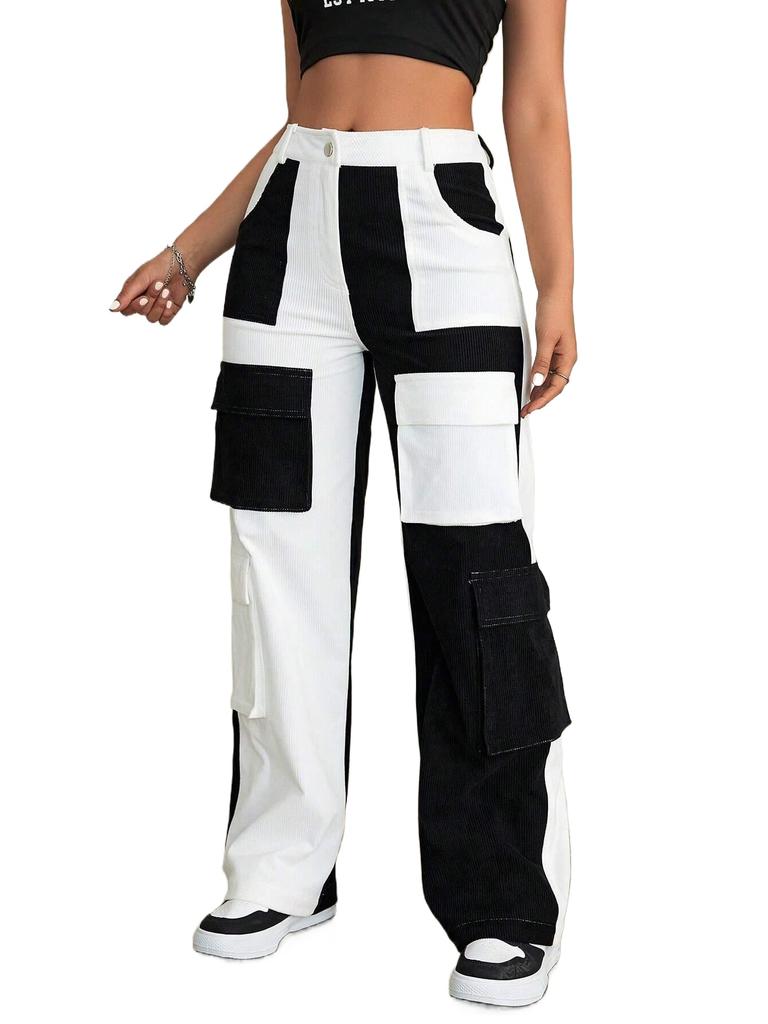 Rose Beauty A Fashionable And Personalized Street Style Patchwork Women's Pants