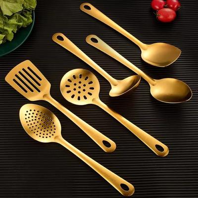 Paslanmaz Çelik Mutfak Seti Pişirme Spatulası Kore Altın Çorba Kaşığı Süzgeç Hot Pot Kaşığı Toptan Ev Fikirleri Mutfak Aleti