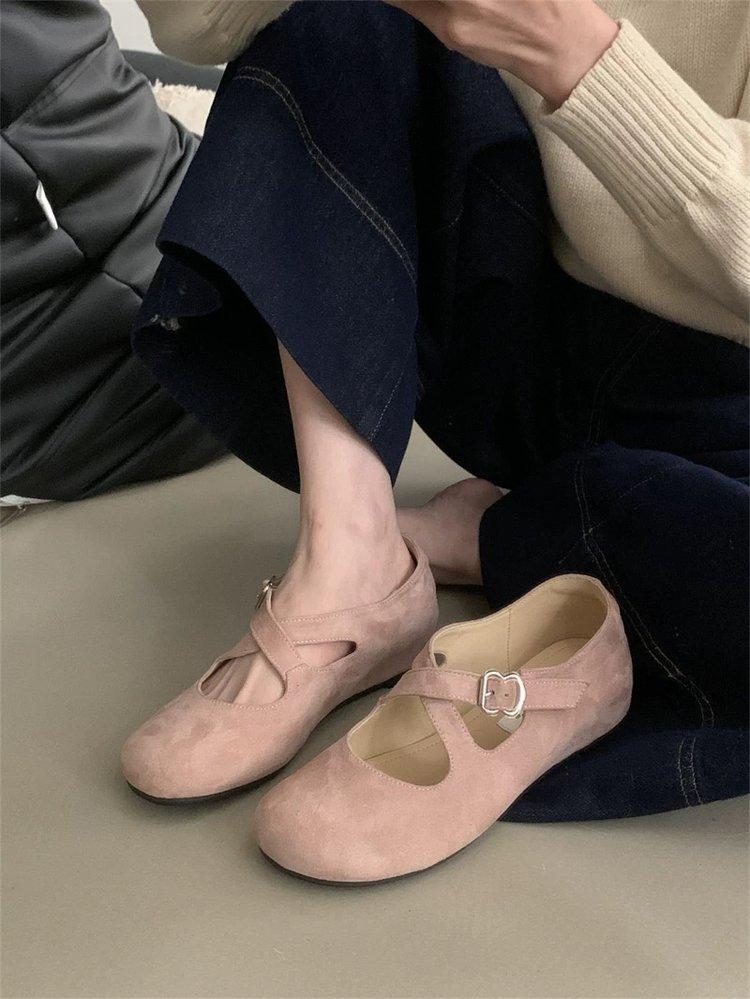 Inner heightening platform retro pink round head single shoes women's shoes 2025 new casual cross belt fashionable Mary Jane shoes