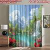 2D Flat Printing 2pcs Curtain Beautiful Waterfall Mountain Lake Digital Printed Polyester Drapes Festive Wall Decor Use for
