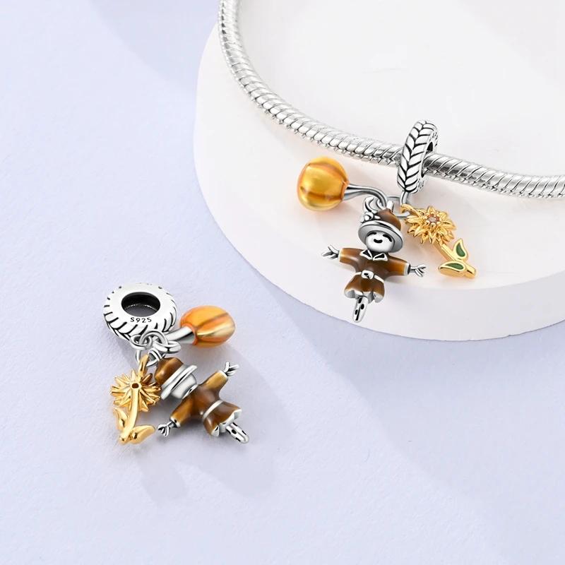 Authentic Charm Bead Charms Copper Pumpkin Sunflower Scarecrow Bead Charms Compatible With Charm Bead Charms Plata Bracelets for Women Jewellery Makin