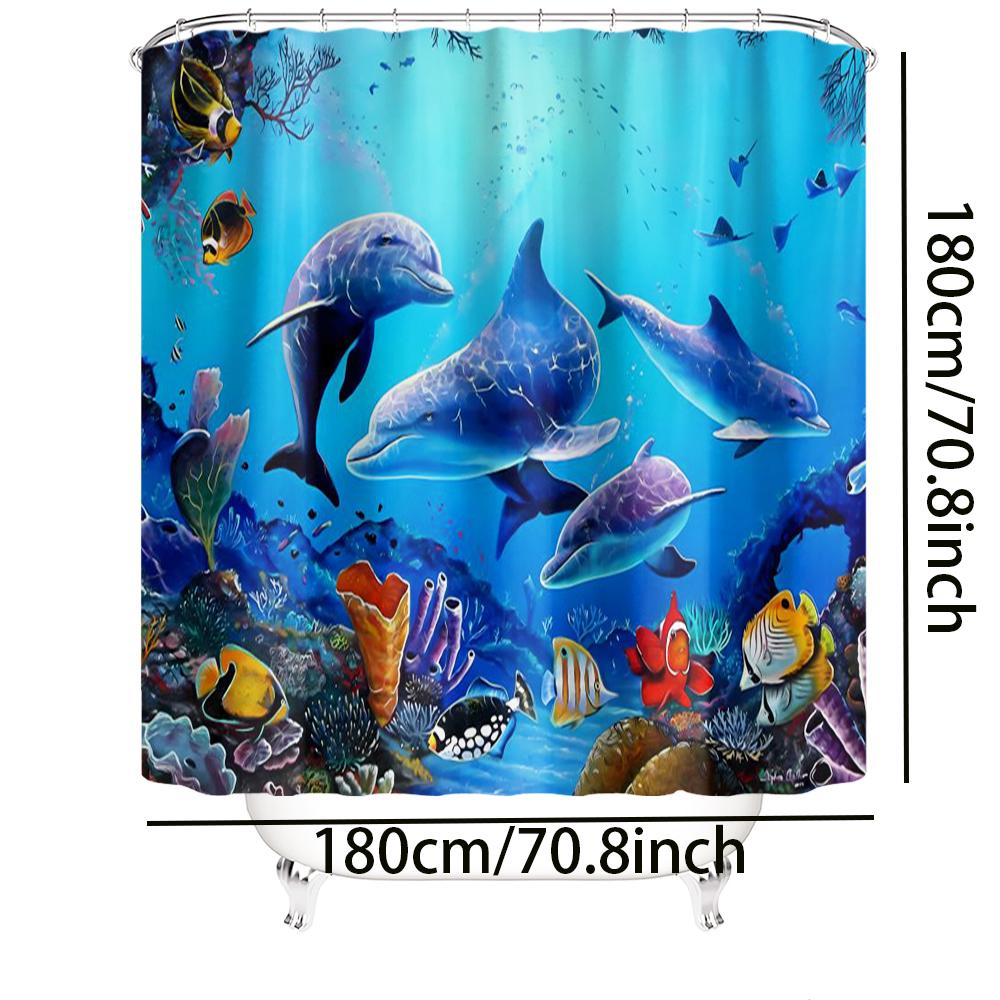 Perdea de duș 3D cu delfini pentru baie, impermeabilă, din țesătură poliesterică, perdea de baie pentru copii cu 12 cârlige, cortinas drăguțe, lavabilă, decor pentru casă
