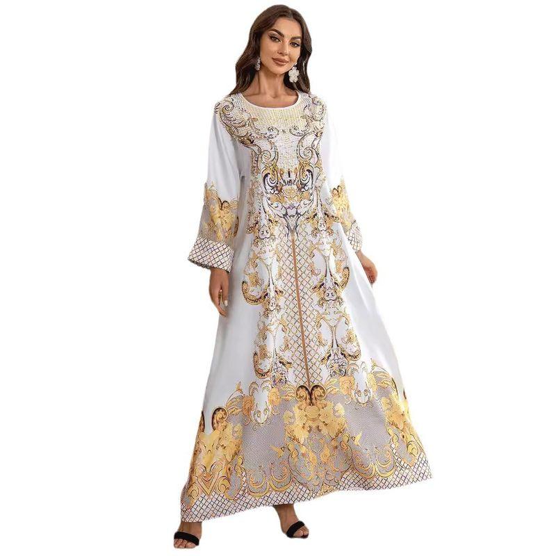 Indonesia Middle East Arab Turkey Dubai Dingzhu Printed Rhinestones Robe Gown Long Dress Dresses