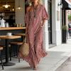 Damen Gestreiftes Off-Shoulder Maxikleid Kurzarm Lässig Party Cocktailkleid Sommer Strandurlaub Fließendes Kleid