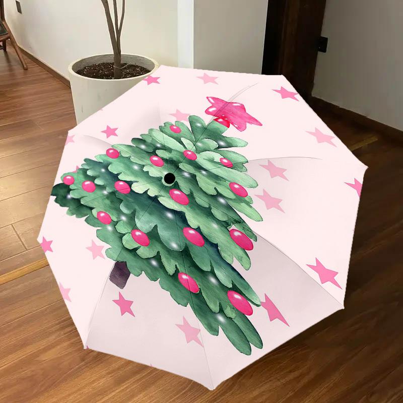 1pc Christmas tree Automatic Open/Close Umbrella Compact Folding Umbrella with 8-Rib Shaft for Women/Men, Portable Travel Umbrella,1236S