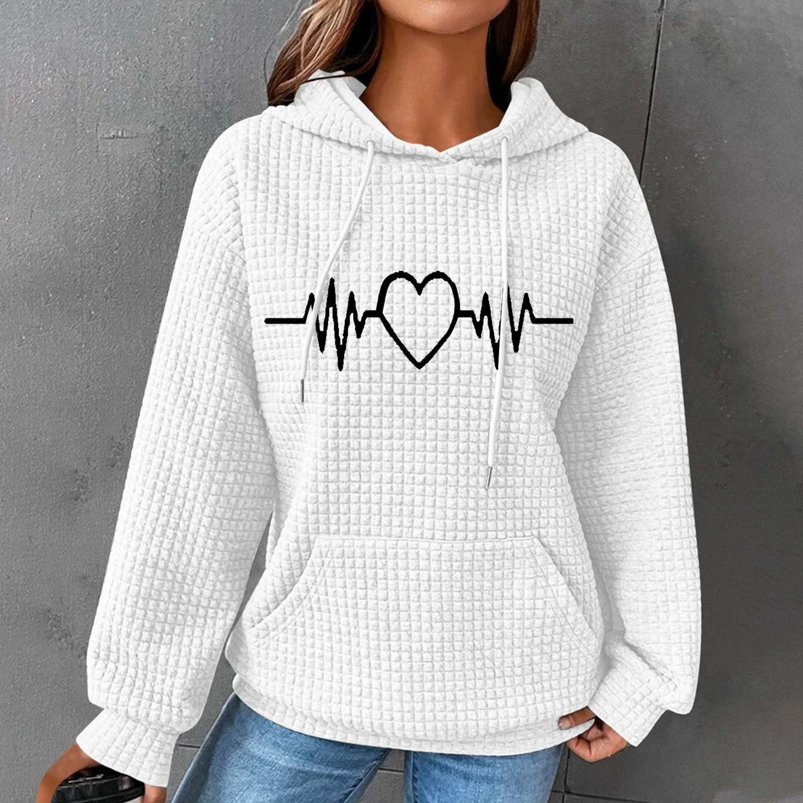 

Женские толстовки с длинным рукавом, повседневные толстовки с капюшоном и шнурком с принтом для женщин, пуловер с карманами XL белый