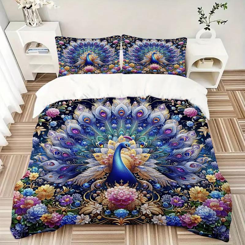 3pcs Enchanted Peacock Bedding Set, Including 1 Quilt Cover and 2 Pillow Shams, Without Filling, Soft and Comfortable Home Bedroom Fabric