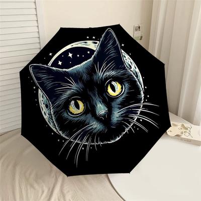 Starry Night Cat Moonlight Adventure Umbrella: Automatic Opening & Closing, Outdoor Travel Companion, Lightweight and Durable