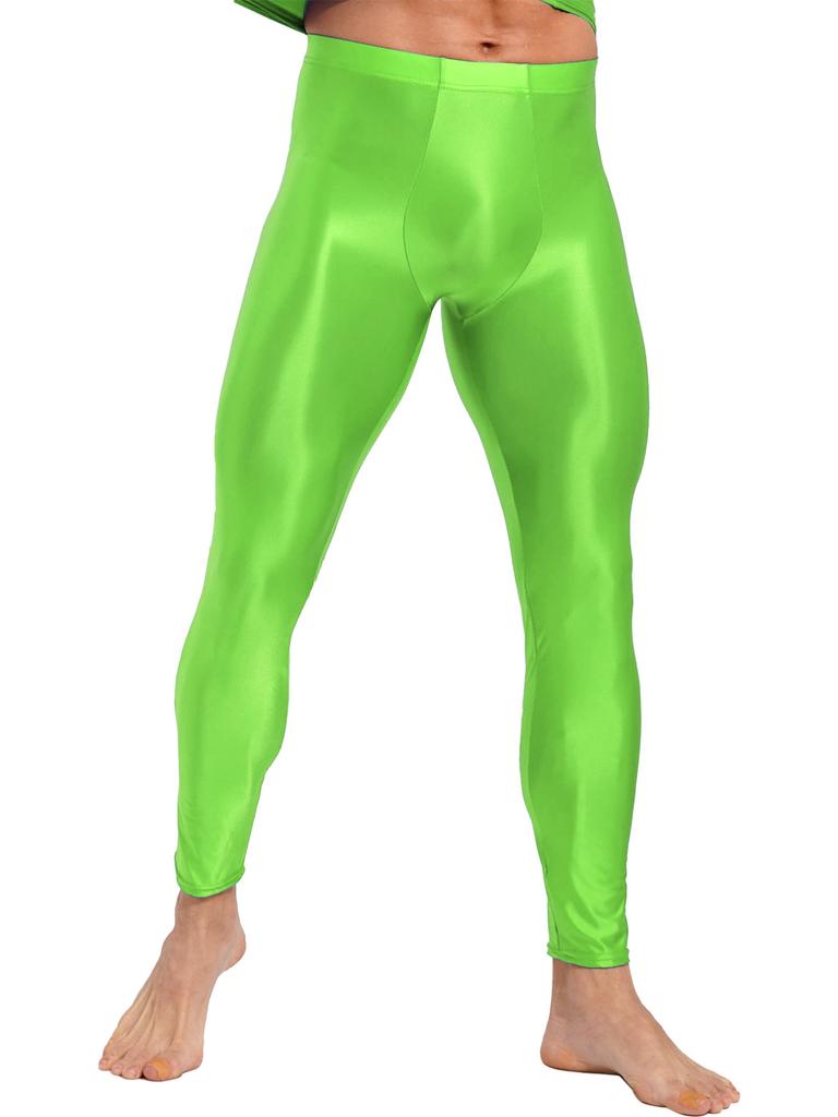 Mens Shiny Solid Color Skinny Pant Gym Fitness Sports Leggings Tights Glossy Stockings Pantyhose
