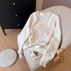 Womens 2026 Winter Loose Sweatshirt Floral Embroidery Lace Splice Casual Top