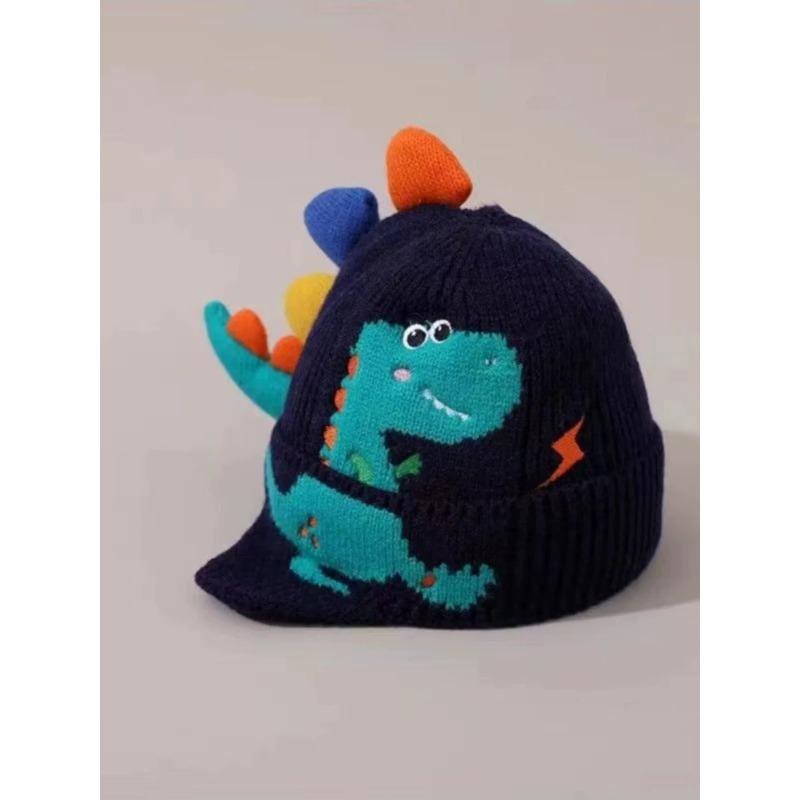 Winter children's hat cute cartoon dinosaur plush hat thickened windproof warm hat baby ear hat pullover hat