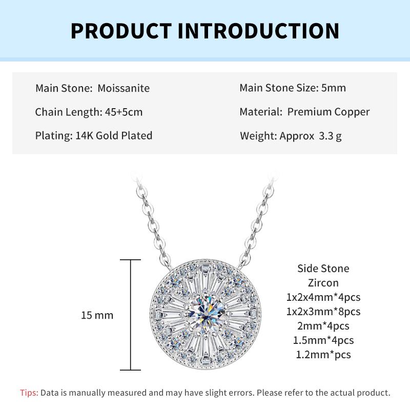 

Rrjzz 5mm D-Color Mossanite Women Pendant Necklace with GRA Jewelry Gifts Lucky Disc-shaped Trapezoidal CZ Lab Diamond Necklace 45-50cm