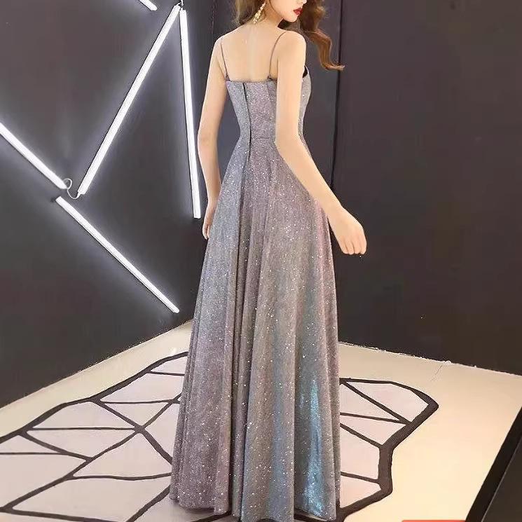 European and American New Women's Suspender Backless Sexy Flash Deep V Party Banquet Evening Dress Dress