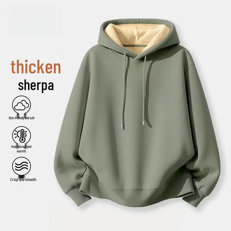 Retro Lambswool Hooded Sweatshirt: Solid Color, Warm, Plus Velvet, Casual Men's Jacket for Autumn & Winter