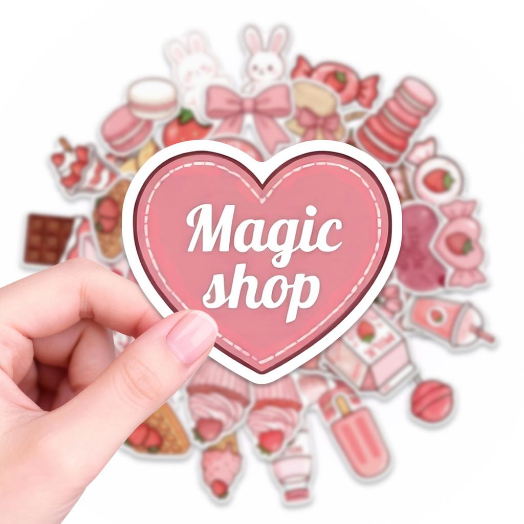 50 Cute Pink Dessert Bunny Stickers Waterproof Girl Heart Stickers Kawaii Pink Dessert Stickers