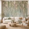 Cascading Floral Vine Wall Mural Wallpaper, Vintage Sage Green Botanical Decor for Living Room Bedroom, Glue Required
