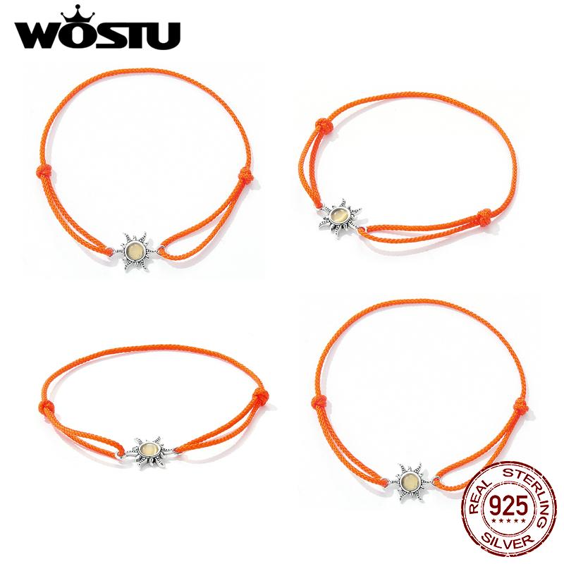 WOSTU 925 Sterling Silver Cute Orange Sun Bracelet For Women Simple Stylish Jewelry Bracelet