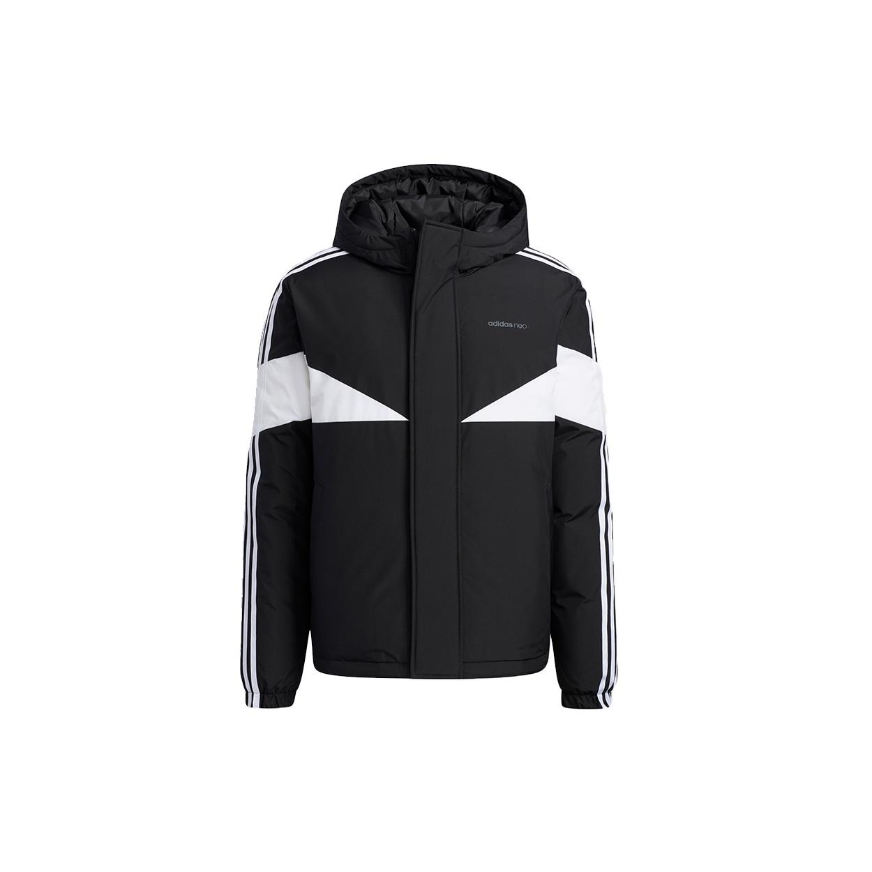 adidas neo M Cb Down Puff Colorblock Stripe Sports hooded With Down Feather Jacket Black Men s H45243 M