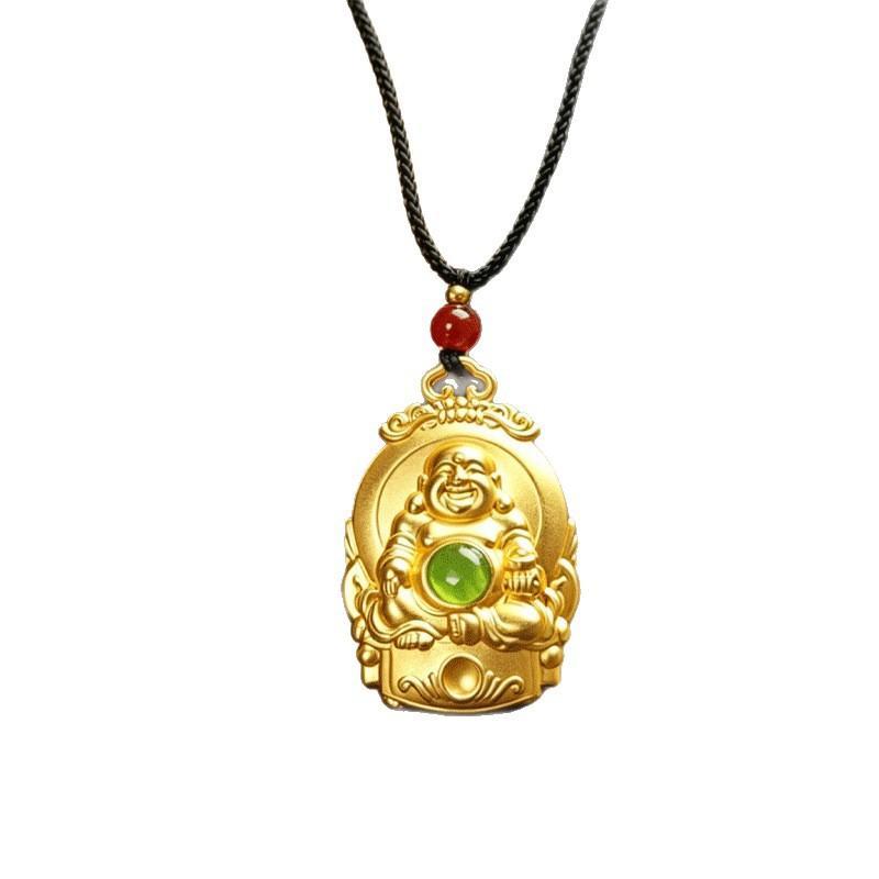 Zinc Alloy Pendant Necklace Auspicious Cloud Decor Border Laughing Monk Statue Charm Jewelry For Daily Wear Gift