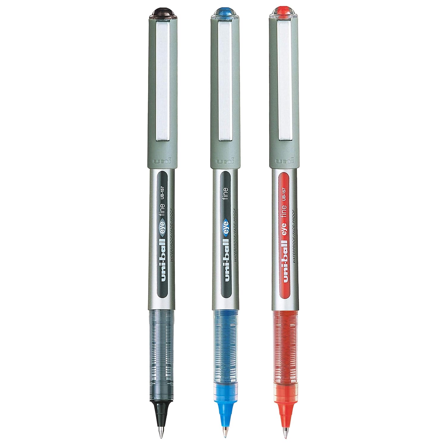 Uni-ball Eye UB157 Roller Ball Pen 0.7mm | Pack of 3 Blue, Black & Red Ink | Smooth Writing for Office, School & Home