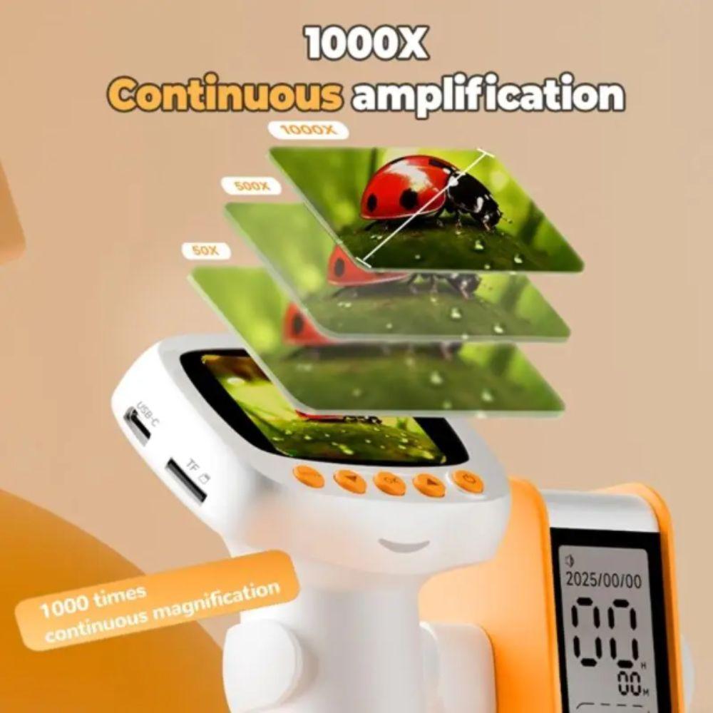 1000X Magnification Handheld Microscope 2Inch Screen Magnifying Glass  Scientific Experiment