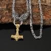 Viking Retro Hammer and Bear Claw Pendant Necklace with King Chain