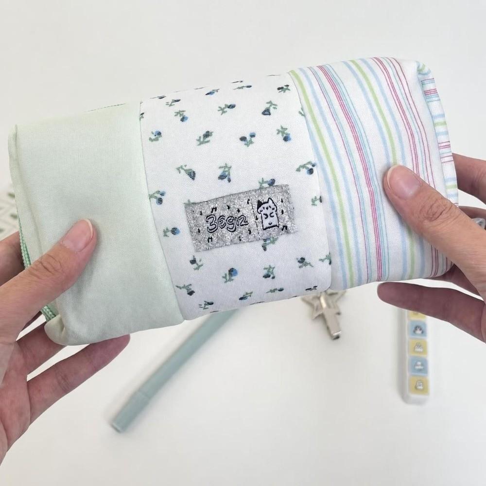 Floral Plaid Splicing Pen Bag Large Capacity Stationery Pouch Portable Pencil Case School Supplies