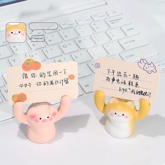 Desktop Cartoon Animal Resin Statue Adorable Creative Shape Mini Size Photo Stand Memo Clip Message Note Holder