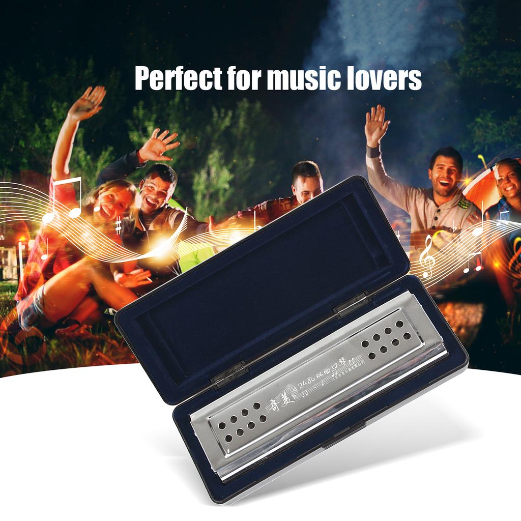 2-in-1 Tremolo Harmonica Mouth Organ Dural Key of C&G 24 Double Holes with 48 Reeds Free Reed Wind