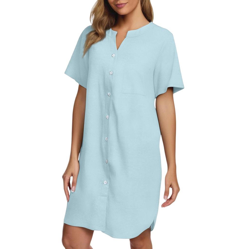 Women's Casual Fashion Sexy Short Sleeve Short Solid Color Nightgown Dress