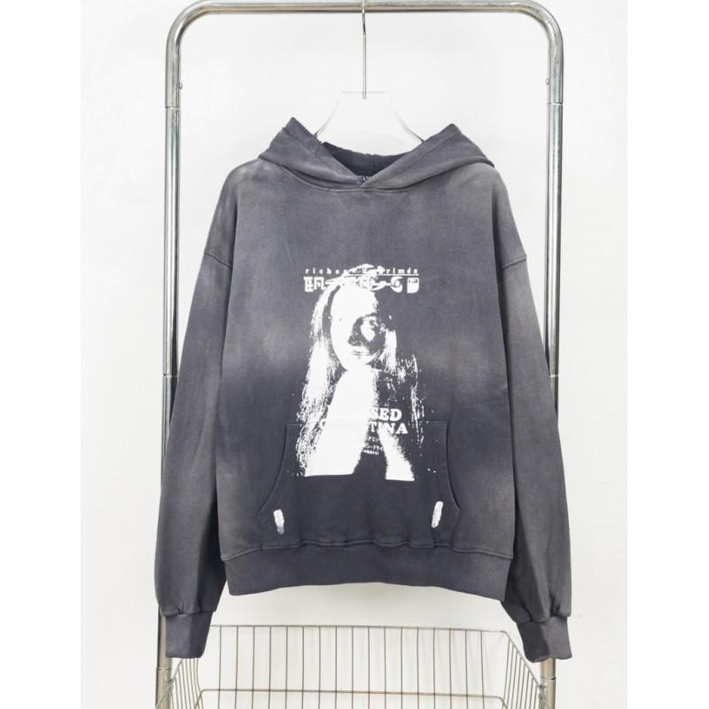 Mens Oversized Streetwear Hoodie With Distressed Zipper Graphic Print Cotton Long Sleeve Pullover Casual Wear