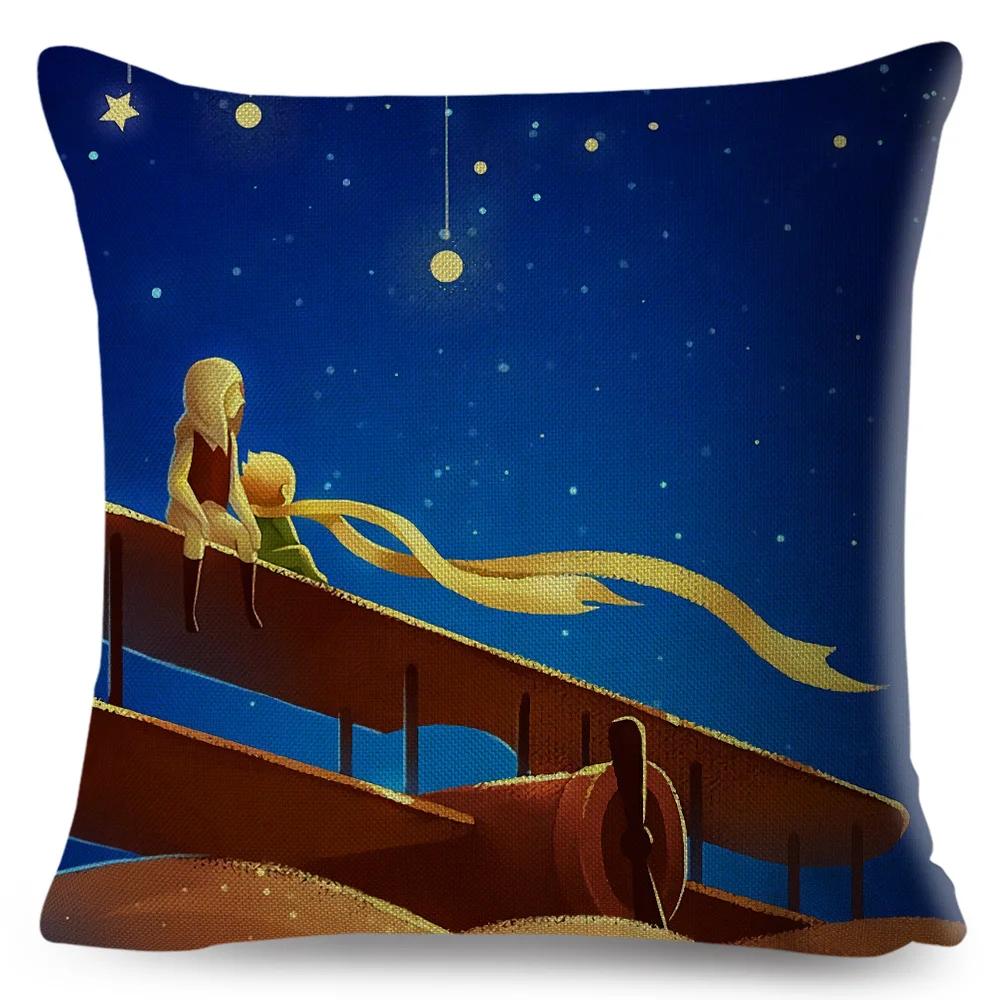 Little Prince Pillow Case Decor Cartoon France Anime Print Cushion Cover for Sofa Home Children Room Linen Throw Pillowcase