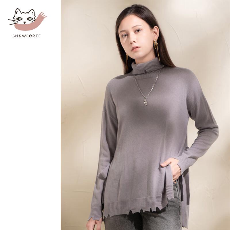 Sinuofude Women's High-Neck Cashmere Blend Loose Wool Sweater S+040