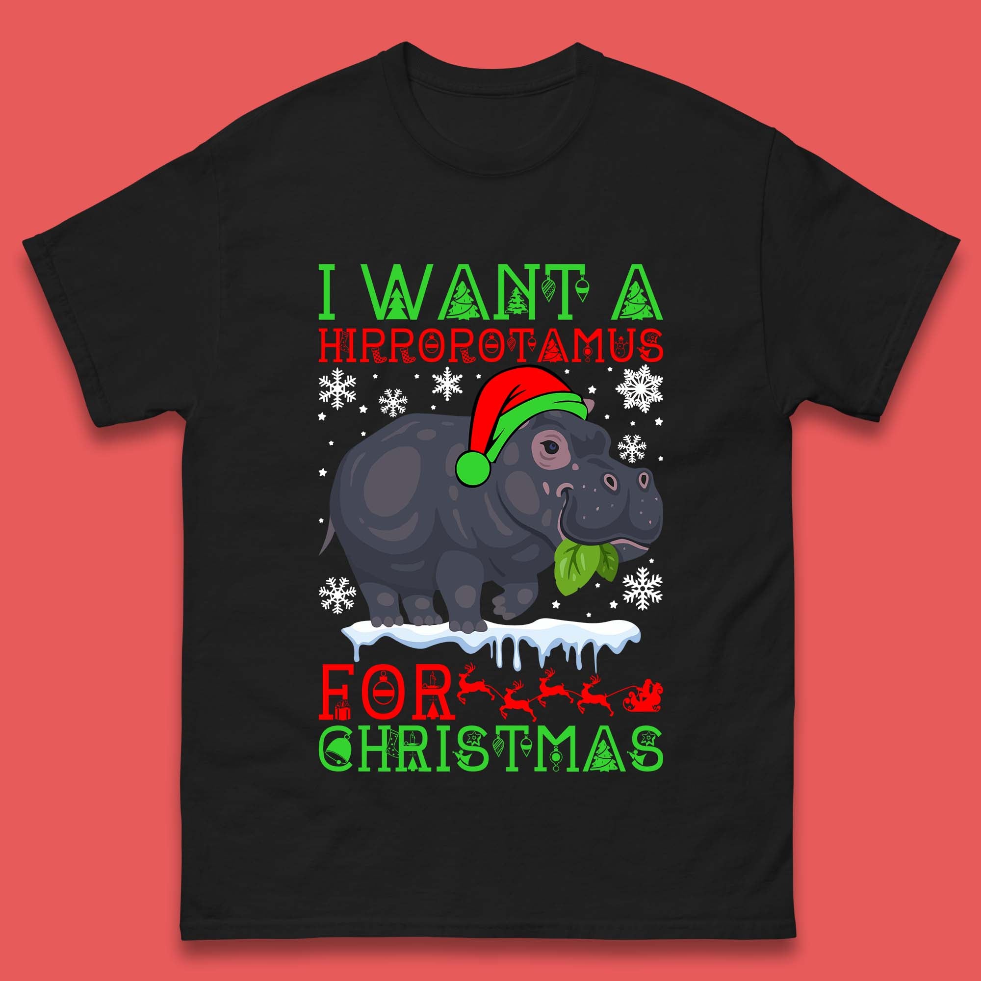 I Want A Hippopotamus For Christmas Mens T-Shirt Womens Tops Tees 4XL