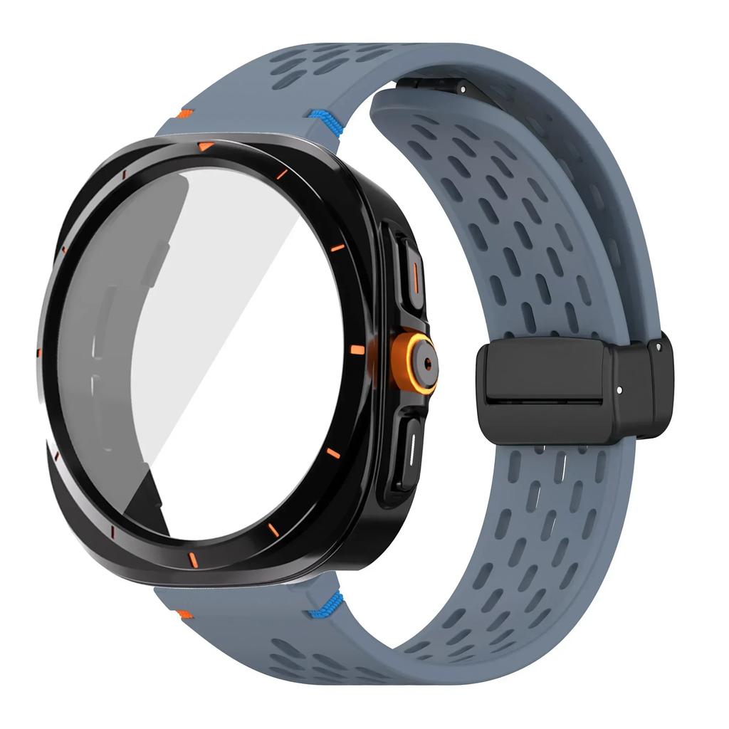 Case+Strap for Samsung Galaxy Watch 7 6 40mm 44mm Silicone Magnetic buckle Band Change To Ultra  Tempered Glass Screen Protector