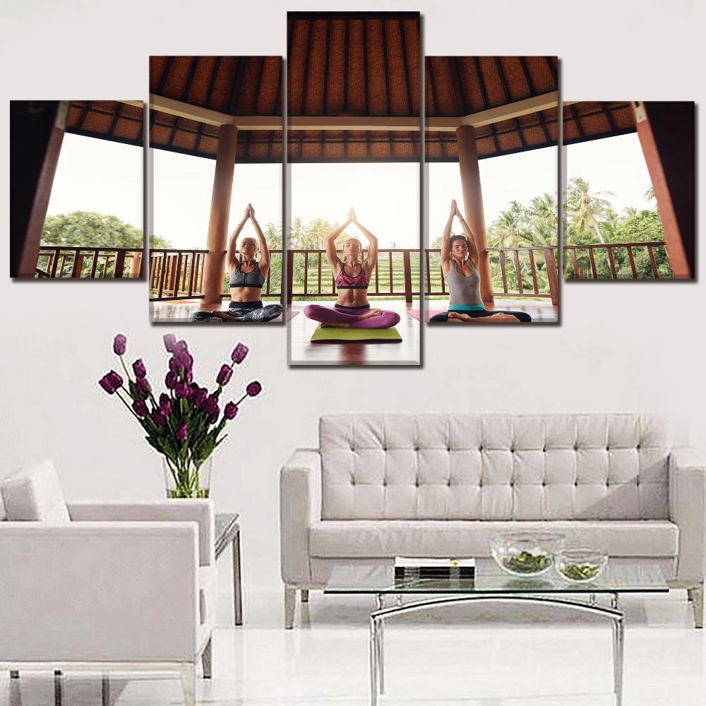 

Один комплект, 5 шт., модульная картина для фитнеса и йоги для девочек, домашнее декоративное настенное искусство, современный тип печати на холсте, спортивная картина, рамка без рамки 20x35cm*2 20x45cm*2 20x55cm*1