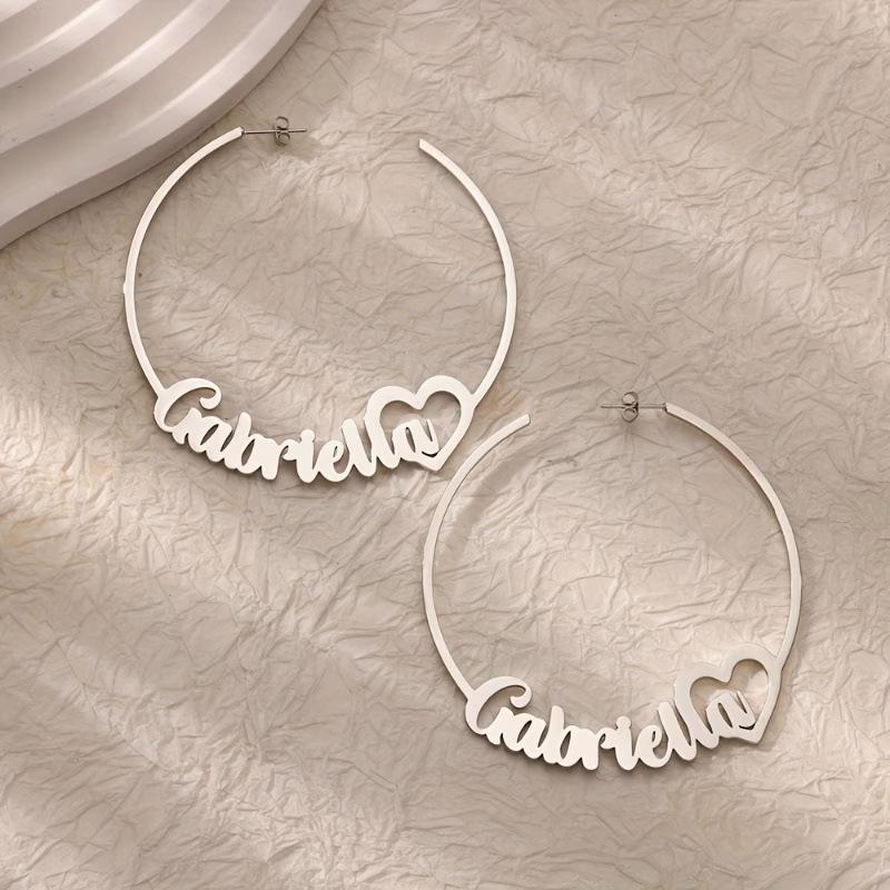Heart-shaped Hollowed-out High-end Niche Letter Style Customizable Name 316 Stainless Steel Hypoallergenic Versatile Earrings