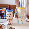 Cartoon High-value Straw Thermos Cup for Girls, Convenient Handle with Small Pendant 316 Stainless Steel Cute Accompanying Cup