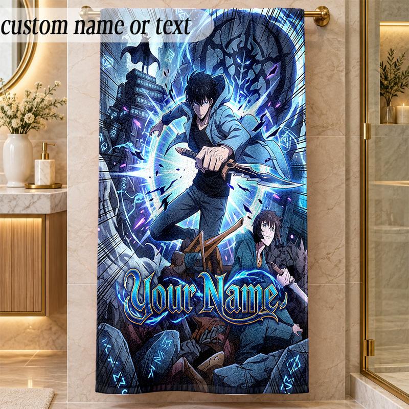 Beach TowelSolo Leveling Custom Name Text Personalized Soft Towel for Beach Pool Indoor Home Decor Gift
