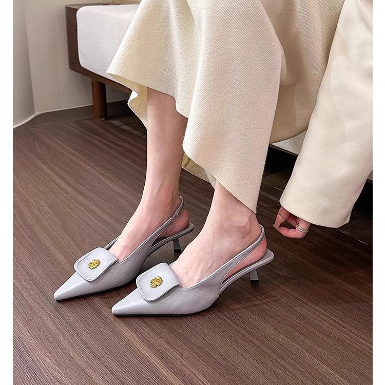 2025 summer new French style beautiful temperament versatile light mouth high heels fairy style pointed head thin heel sandals female