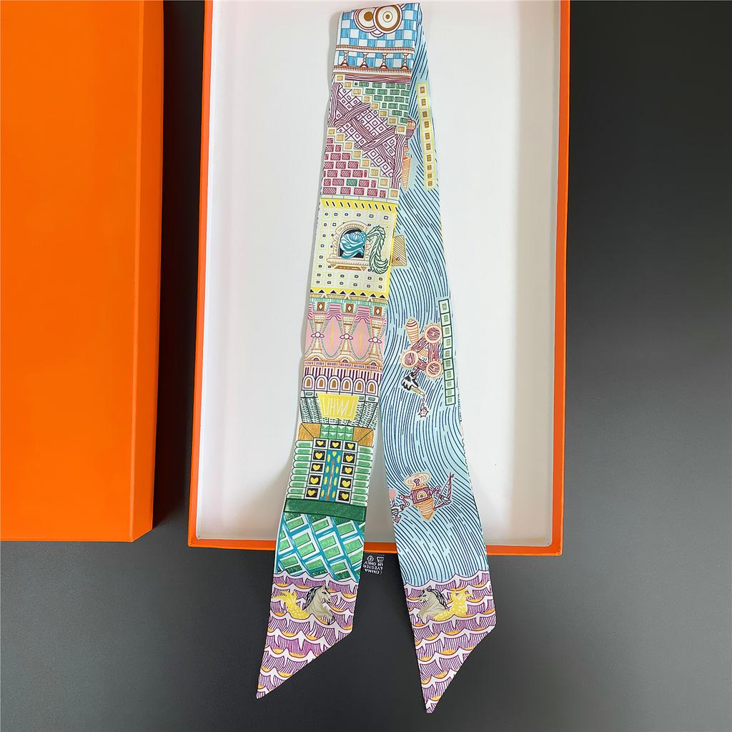 Brand Design Twill 100% Silk Scarf Luxury Fashion Scarf Women Foulard Skinny Bag Scarves New Hot Neckerchief Hair Headband