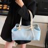 Patchwork Color Vintage Armpit Bag Hasp Closure Casual Tote Bag Denim Shoulder Bag  Students