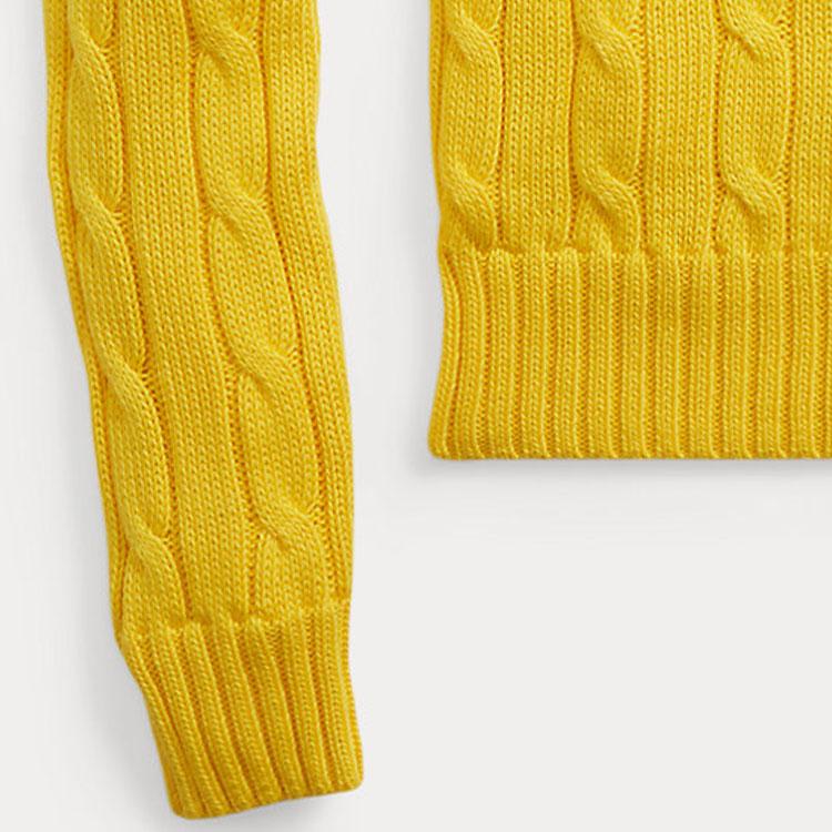 Polo Ralph Lauren FW23 Jednobarevný kabelový úplet s kulatým výstřihem a dlouhým rukávem Dámský svetr Žlutý 211570012041