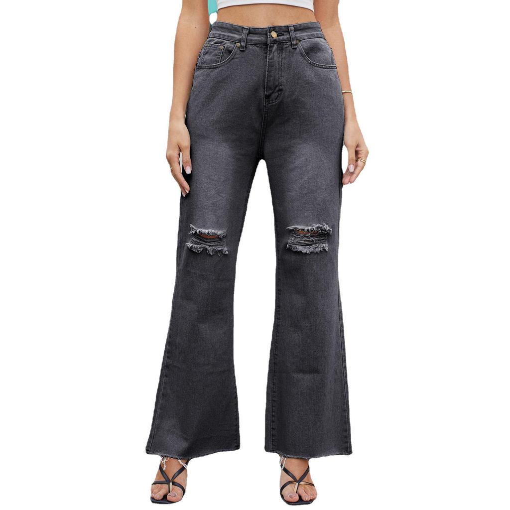 Wide-legged Ripped Flared Jeans For Women