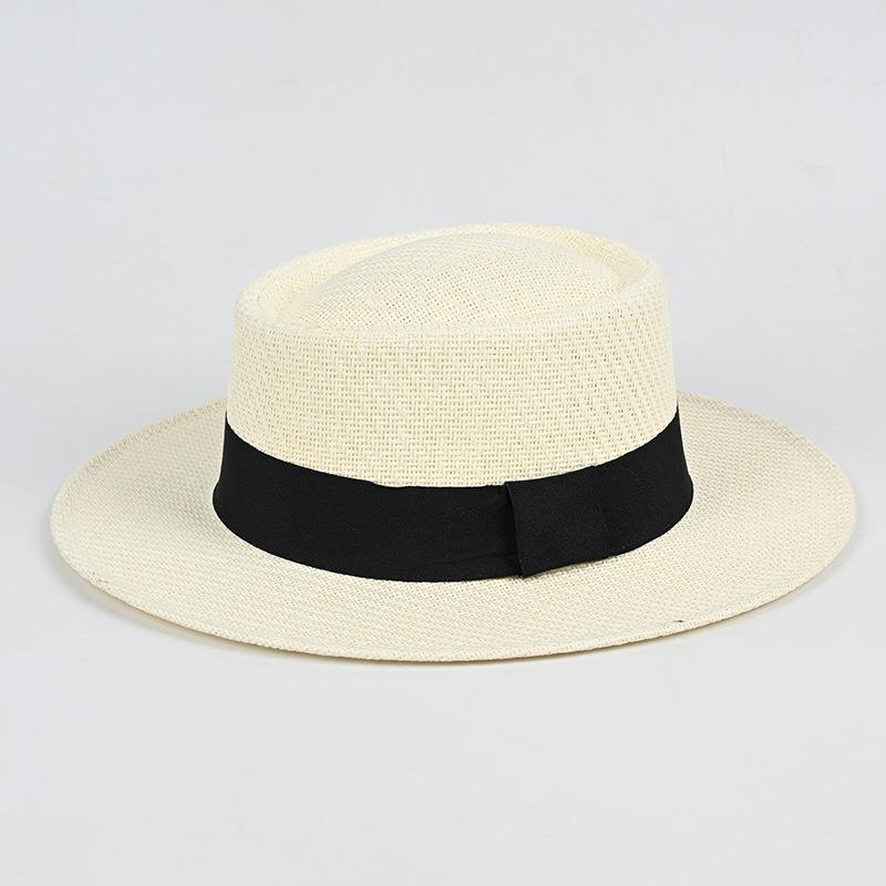New Summer Women's Breathable Woven Straw Hat Flat Top Top Top Hat Fashionable Versatile Hat Seaside Beach Sun Protection Hat