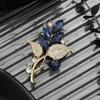 Blue Crystal Leaf Diamond Temperament Brooch, Light Luxury Niche Design Sense Suit Cheongsam Corsage Woman